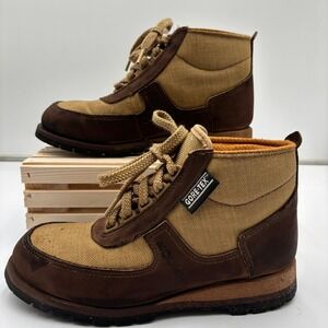 Rocky Boots Gore-Tex Vibram Hiking Boots Brown Canvas Leather 8M Vintage Outdoor